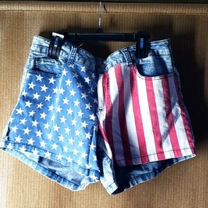 Flag denim shorts